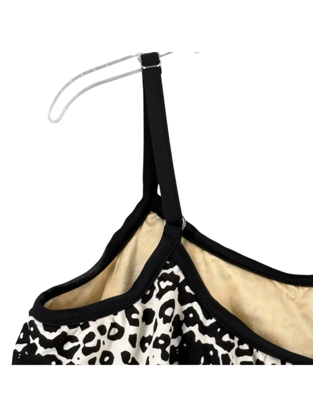 Maxine Womens Tiered Tankini Swim Top 18W Black White Leopard Adjustable Straps